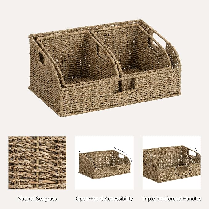 StorageWorks Seagrass Pantry Storage Baskets, Wicker Baskets with Built-in Handles, Handwoven Shelf Baskets for Organizing, Pantry Organizers and Storage, 3 Pack - Image 3