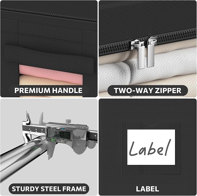 CYhom 3Pack Frame Storage Box - Clothes Storage Bin Bags Oxford Fabric Foldable Stackable Container Organizer Set with Clear Window & Carry Handles (Black, Small-22L) - Image 5