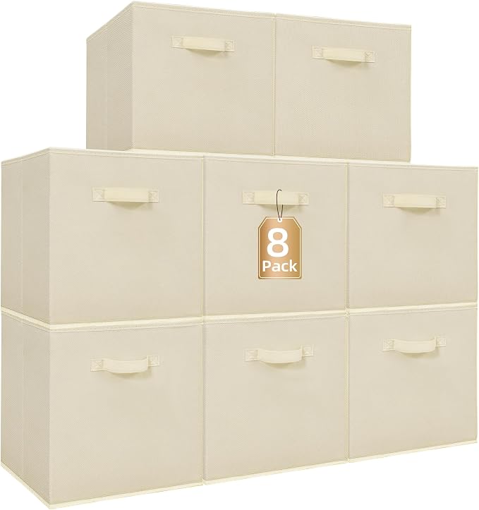 STORAGE MANIAC Storage Cubes, 13 Inch Collapsible Storage Bins with Handles, 8 Pack Fabric Foldable Bins for Organization, Durable Storage Bins for Closet, Shelves, Offices, Toys, 8-Pack Beige by STORAGEMANIAC