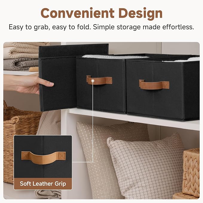 StorageWorks Storage Bins for Shelves, Closet Organizers and Storage Baskets, Fabric Clothes Organizer, Foldable Laundry Baskets, Black, 3-Pack, Large - Image 3