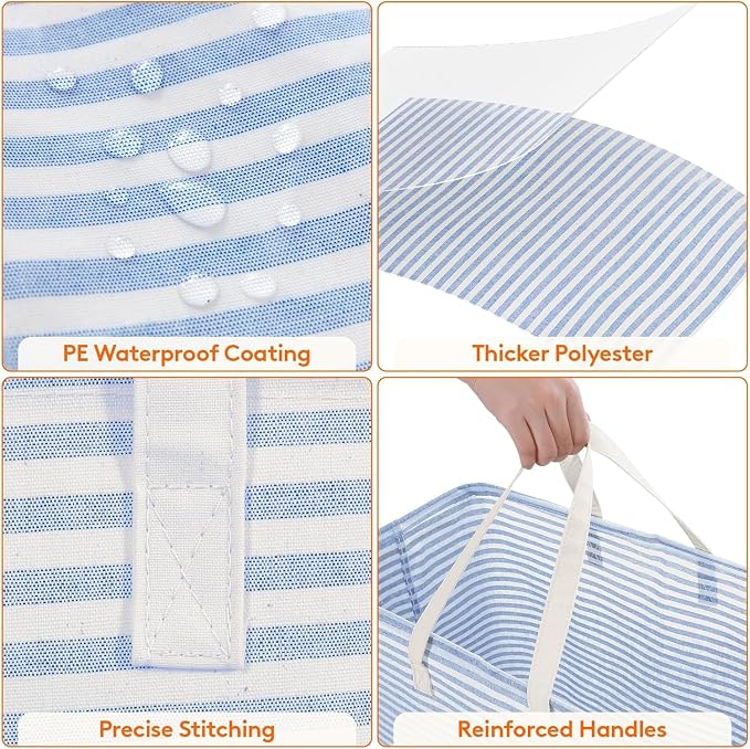 Lifewit 1 Pack Laundry Basket 100L Each, Collapsible Clothes Hamper with Reinforced Handles, Freestanding Waterproof Design for Bedroom and Laundry Room, Blue 100L Total - Image 6