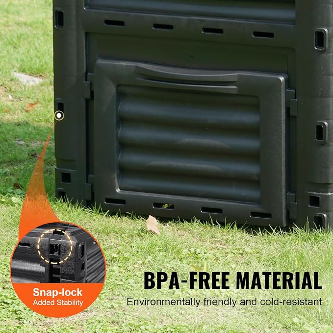 VEVOR Garden Compost Bin 80 Gallon, BPA Free Composter, Large Capacity Outdoor Composting Bin with Top Lid and Bottom Door, Easy Assembling, Lightweight, Fast Creation of Fertile Soil - Image 4