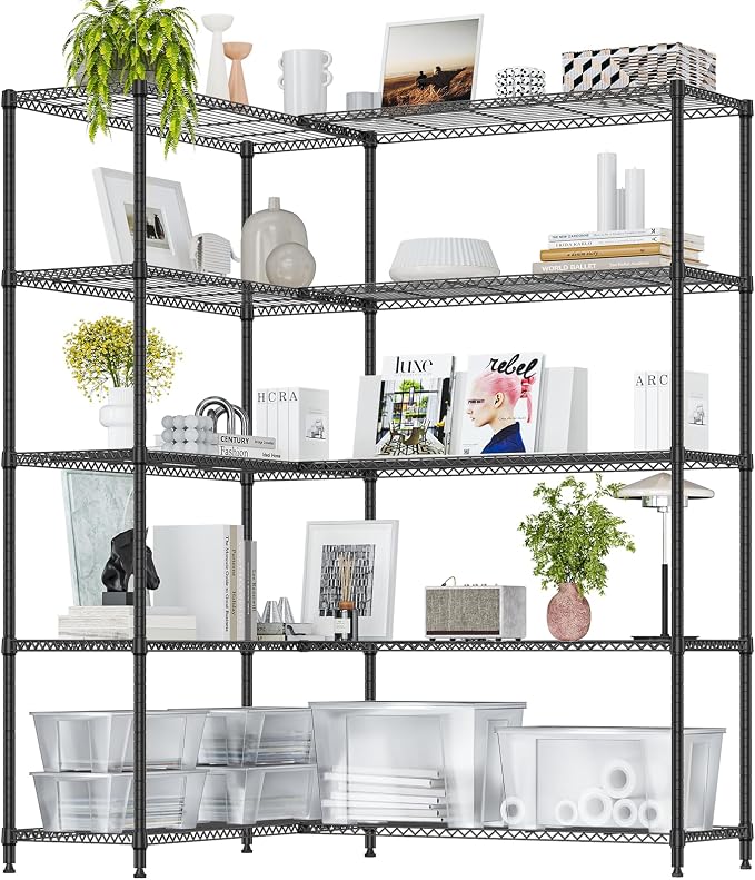 IZEUK Linked Storage Racks, DIY Adjustable Heavy Duty Metal Shelving Unit for Corner, Ideal for Kitchen, Garage, Warehouse, and Garden (Black, 15.7" D x 33.5" W x 70.5" H, 1433 lbs Capacity) by IZEUK