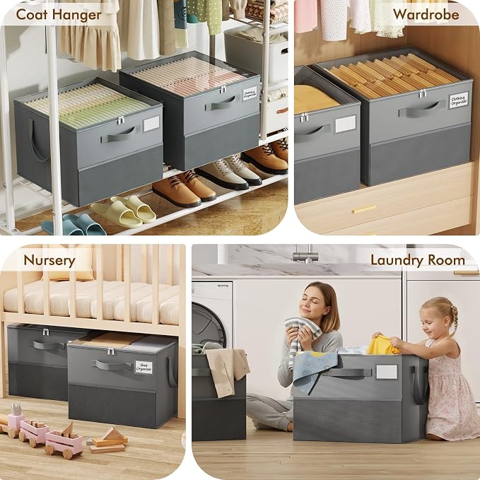 NestOrganix 2 Pack Shoe Organizer for Closet, Large Shoe Box Storage Containers, Foldable Shoe Storage Organizer Box Bin with Adjustable Dividers and Clear Cover, Space Saving Shoes Holder, Gray - Image 3