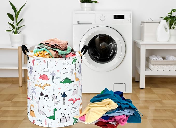 Collapsible Kids Laundry Basket Clothes Hamper, Foldable Storage Organizer Bin, Toy Clothes Storage with Handles for Boys Girls Bedroom, Room Decor Dinosaur - Image 4