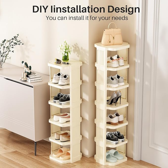 Kitstorack Vertical Shoe Rack: 5 Tiers Stackable Shoe Rack for Closet DIY Free Standing Shoe Organizer Small Shoe Shelf for Small Spaces and Narrow Spaces Plastic, White - Image 7