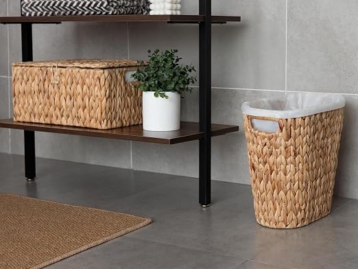 StorageWorks Wicker Waste Basket, Handwoven Water Hyacinth Trash Can with Built-in Handles, Wicker Garbage Can for Bedroom, Bathroom, 1 Pack - Image 8