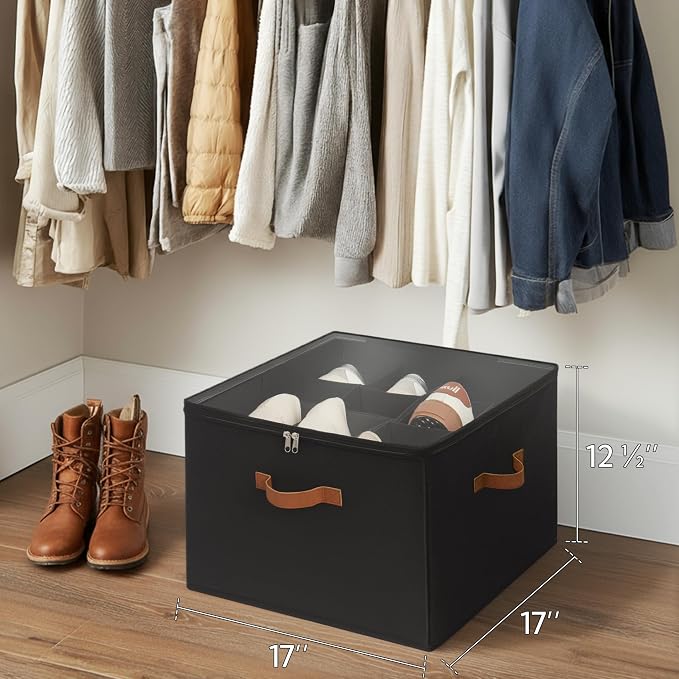 StorageWorks Shoe Organizer for Closet, Fits up to 16 Pairs, Shoe Cubby Storage Containers with Adjustable Dividers and Clear Cover, Black - Image 6