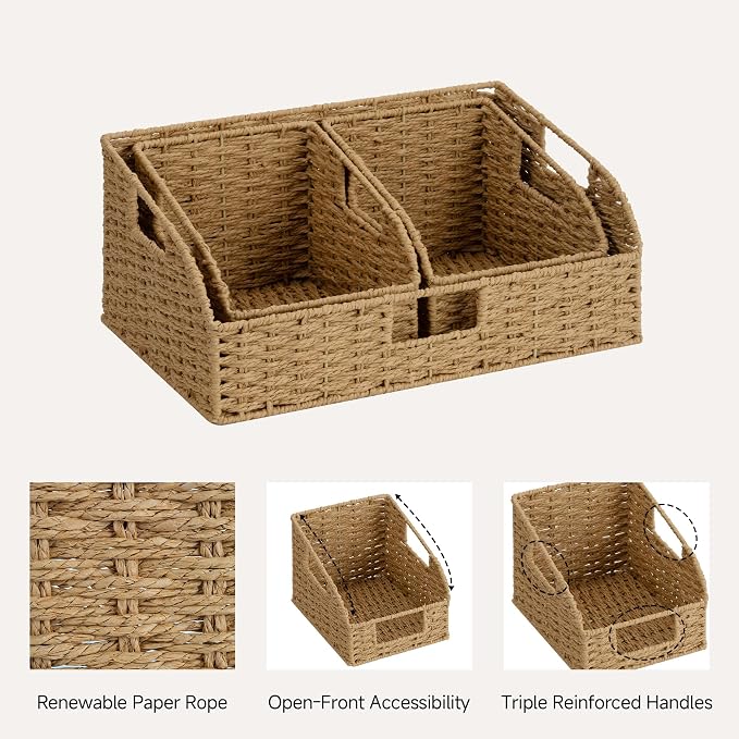 StorageWorks Paper Rope Pantry Storage Baskets, Wicker Baskets with Built-in Handles, Handwoven Shelf Baskets for Organizing, Pantry Organizers and Storage, Natural, 3 Pack - Image 3