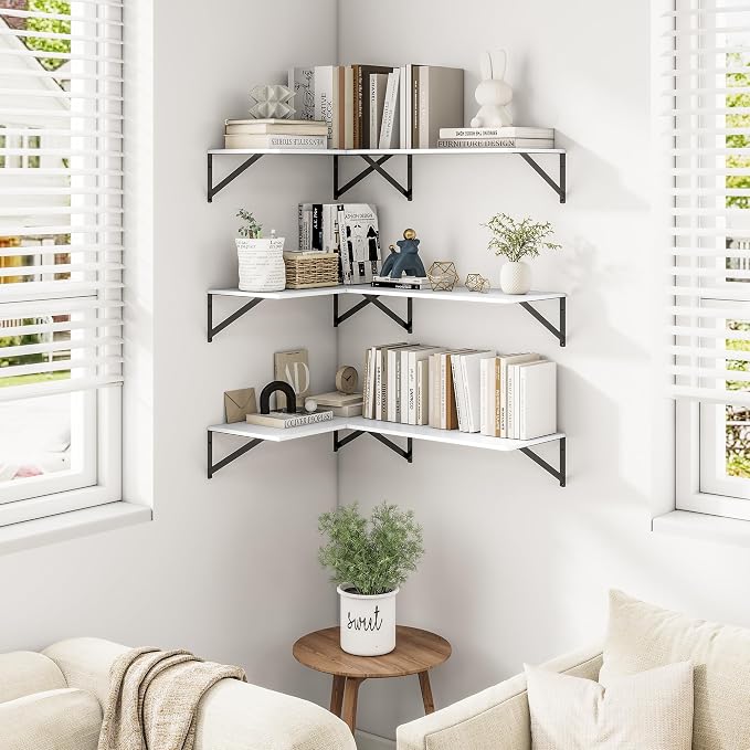 Heimlove 24" W x 12" D Wall Shelves for Books, 12 Inch Deep Floating Shelves Set of 3, Wide Floating Bookshelf with Metal Bracket for Living Room, Kitchen, Office, Bedroom and Decor Storage - White - Image 2
