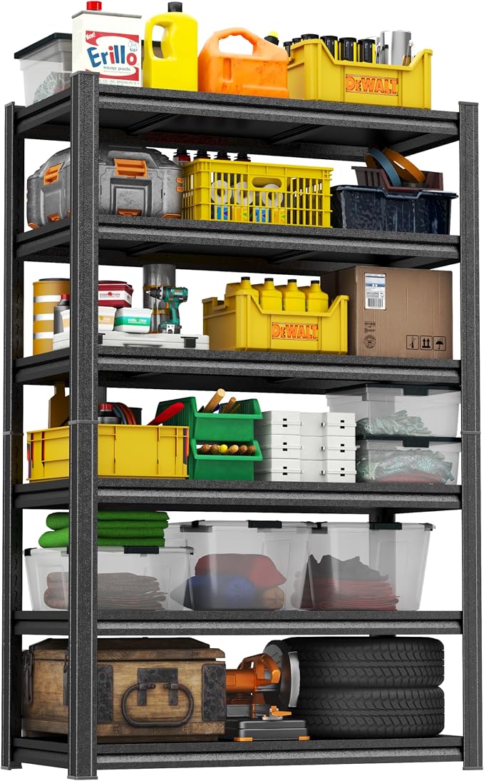 PRESTELION 78" H-40 W Storage Shelves Metal Garage Shelving Unit 3000LBS Metal Shelf Adjustable Storage Rack for Basement, Warehouse, Pantry, Closet, Kitchen 78" H x 39.4" W x 15.8" D, Black by PRESTELION