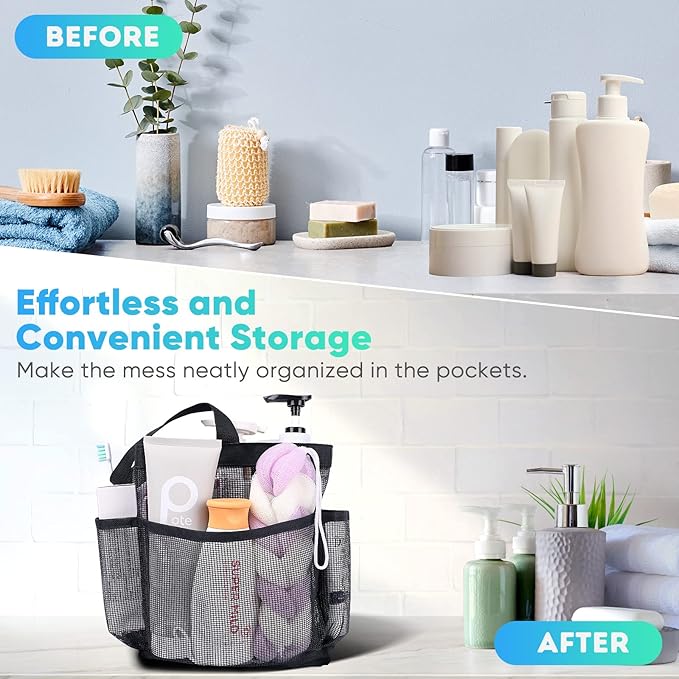 EUDELE Mesh Shower Caddy Portable for College Dorm Room Essentials, Shower Caddy Dorm with 8-Pocket Large Capacity for Beach, Swimming, Gym, Travel essentials - Image 7