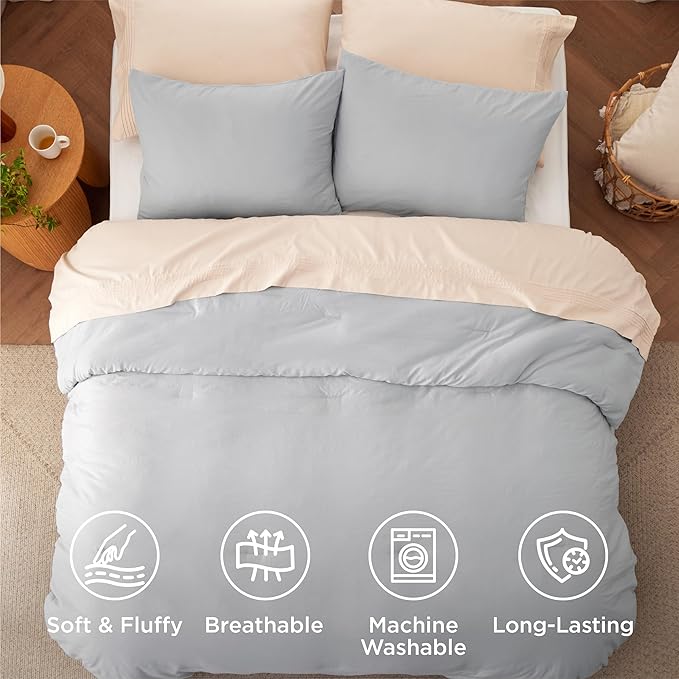 Bedsure California King Comforter Set, Light Grey Soft Prewashed Bedding for All Seasons, 3 Pieces GentleSoft™ Bed Set, 1 Lightweight Comforter (104"x96") and 2 Pillowcases (20"x36")