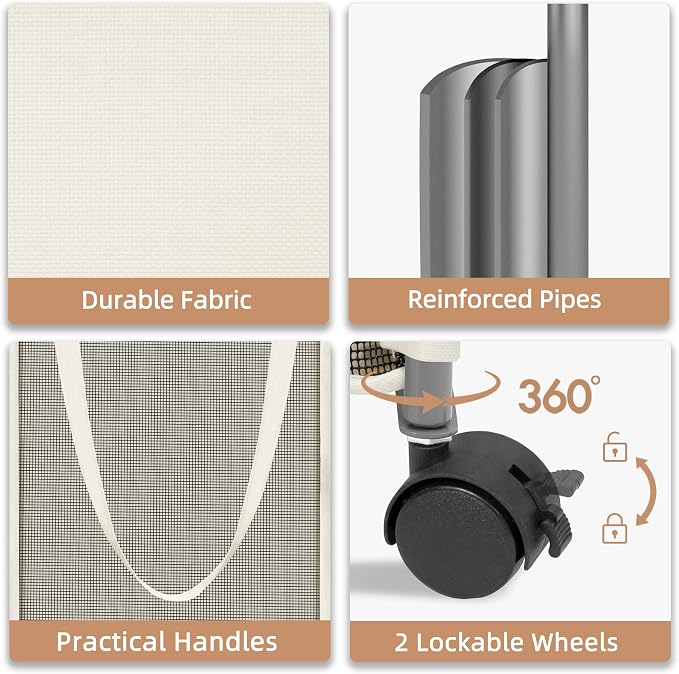 STORAGE MANIAC Laundry Hamper with Wheels, 90L (23.7 Gal) Large Tall Rolling Laundry Basket with Removable and Washable Liner Bag, Aesthetic Dirty Clothes Hamper for College, Dorm, Off-white - Image 6
