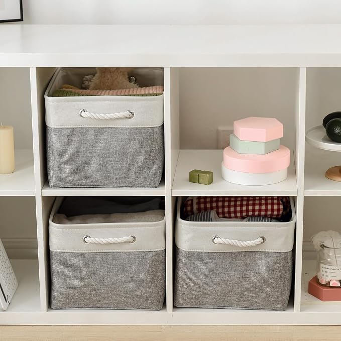 TheWarmHome Storage Baskets for Organizing, X Large - 3 Pack 17.7L×13.8W×9.8H in Foldable Storage Bins for Shelves, Fabric Storage Box for Closet Nursery Toy Gift (White & Grey) - Image 4