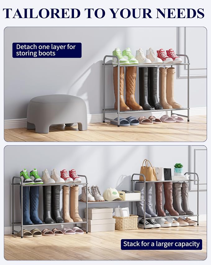 Kitsure Shoe Rack - Stainless Steel Shoe Organizer, Sturdy Shoe Rack for Closet and Front Door Entrance, Free Standing Shoe Shelf, Closet Organizers and Storage, 25.6" Wide - 3 Tier, Grey - Image 4