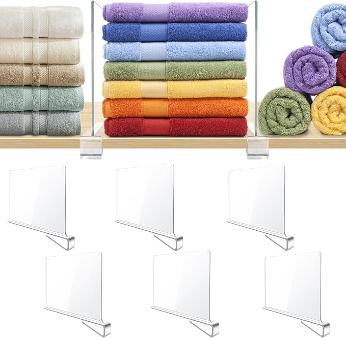 BAUMFEUER 6 Pack Clear Acrylic Shelf Dividers for Closet Shelf Organizer of Bedroom Kitchen Office Bathroom Organizer for Clothes Books Hats and Handbags by BAUMFEUER