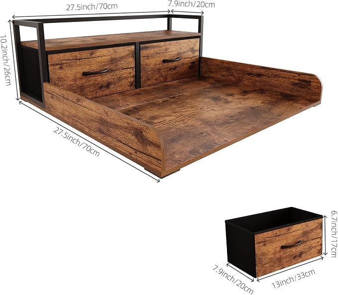 Unionly 2-Tier Washer Dryer Countertop single with shelf and fabirc drawer,laundry topper with Edge and Non-Slip Pad for Washer Dryer Laundry Hamper Counter Storage Organization (rustic brown, single) - Image 7