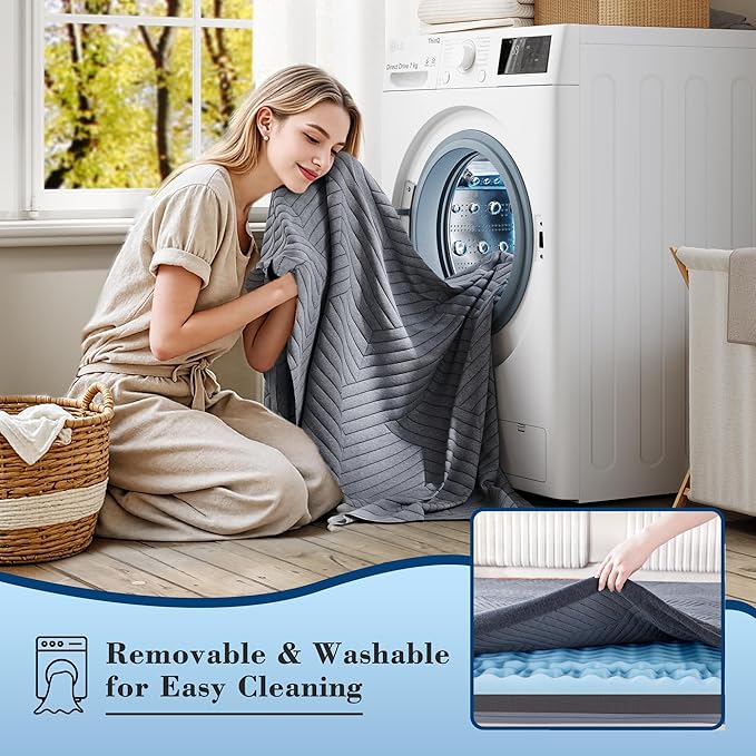 EnHomee Memory Foam Mattress Topper,4 Inch Queen Mattress Topper Pressure Relief with Cooling Gel and Removable & Washable Embossed Cover, CertiPUR-US & Oeko-TEX Certified, Grey, Queen