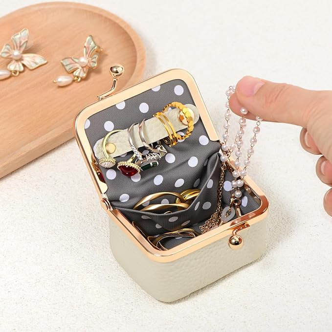 Zivyes Mini Jewelry Box Travel Small Coin Purse Organizer Case Genuine Leather Tiny Size (white 2.9 inches long) - Image 3
