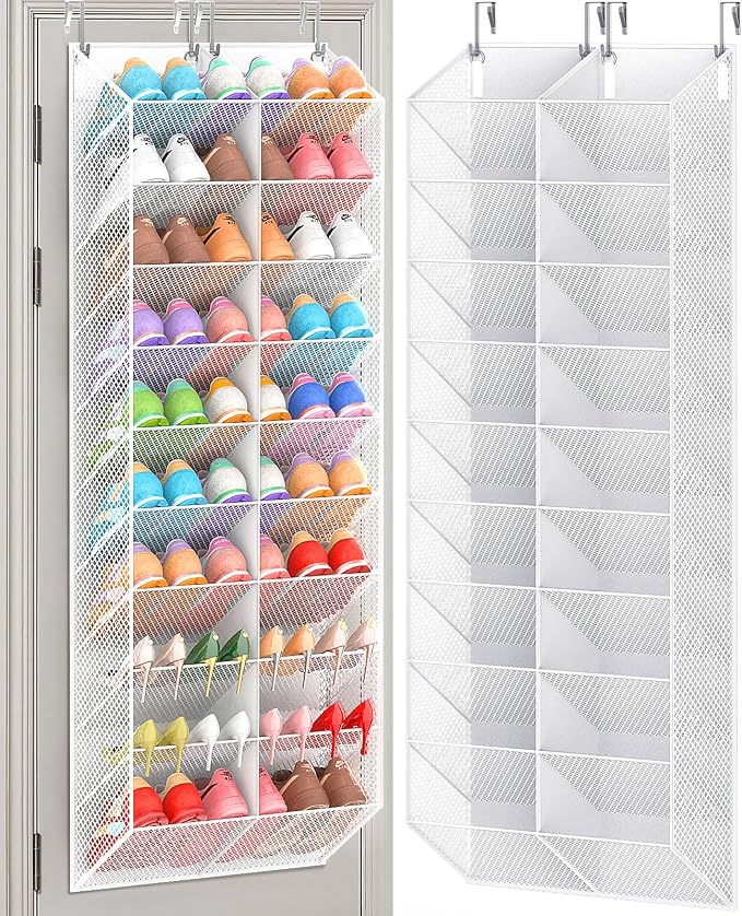 UVIAHOMI 20-30 Pairs Over the Door Shoe Organizer, Breathable Pocket Hanging Shoe Storage for Closet, 10-Tier Door Shoes Rack, Handing Shoes Holder Fit All the Family's Sneakers, Boots, Heels, White by UVIAHOMIHOMEORGANIZER