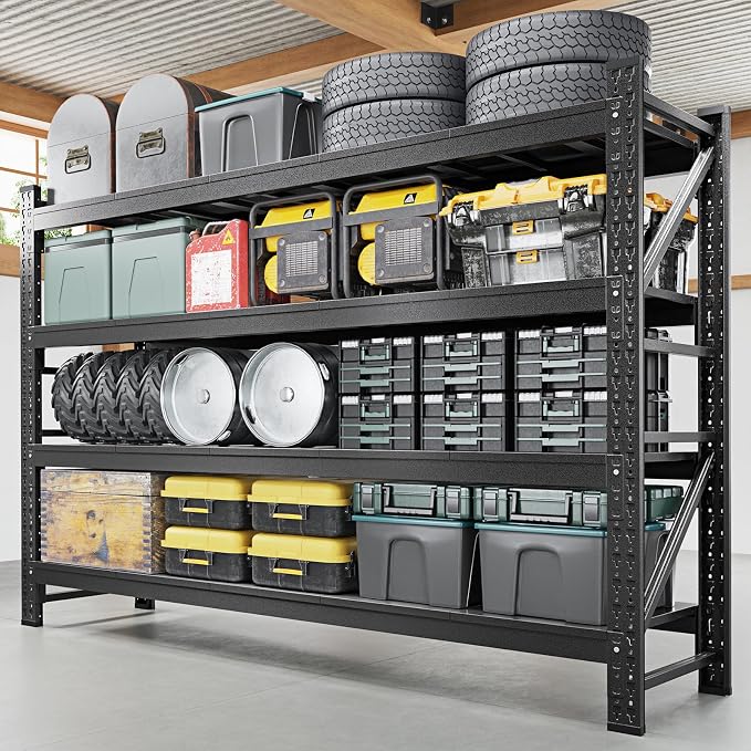 Letaya 68" W Storage Shelves Heavy Duty, 7000LBS Garage Shelving Units, 4 Tier Adjustable Utility Rack Shelf,Large Metal Industrial Shelves,for Shop,Warehouse,Basement,Black (68" W x 24" D x 64" H) by LetayaMetalCabinets