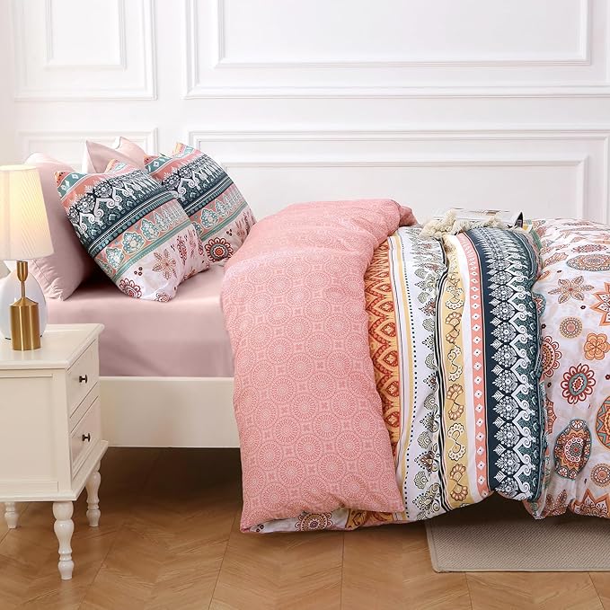 MUXHOMO Full Comforter Set, Bohemian Elegant Floral Print Bed in a Bag 7 Pieces, Ultra Soft & Breathable Reversible Botanical Pattern Bedding Set with Comforter, Sheets, Pillowcases, and Shams