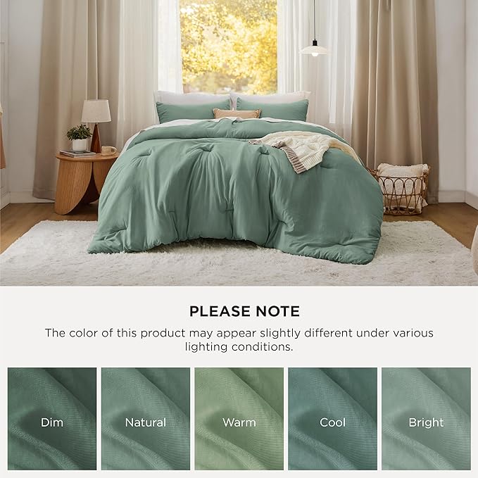 Bedsure Super King Plus Comforter Set, Sage Green Soft Prewashed Bedding for All Seasons, 3 Pieces GentleSoft™ Bed Set, 1 Lightweight Comforter (128"x120") and 2 Pillowcases (20"x36")