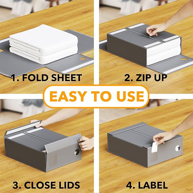 SpaceAid 9 Pack Bed Sheet Organizers and Storage, Foldable Sheet Organizer with Window for Linen Closet, Set Folder Keeper for Queen & King Size Bedding Storage (Gray) - Image 3
