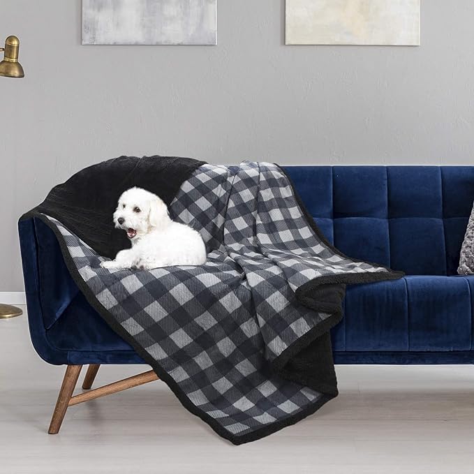 Catalonia Waterproof Bed Blanket, Washable Leakproof Bed Cover, Reversible Protector Blanket for Couch Sofa, Stain Proof Blanket Pad for Adults, 80X60 inches, Grey Plaid