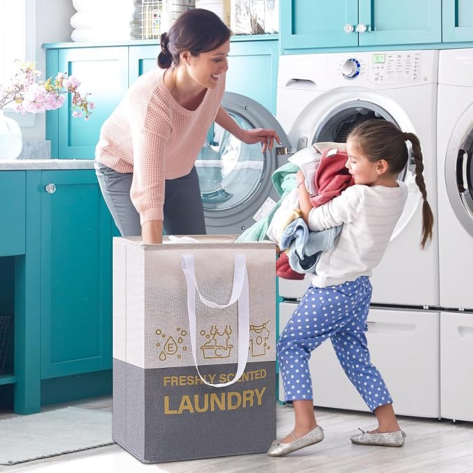 ELONG HOME 2 Pack Laundry Baskets, 92L Freestanding Laundry Basket with Handles, Waterproof Tall Collapsible Clothes Hamper for Dorm, Bedroom, Bathroom - Image 2