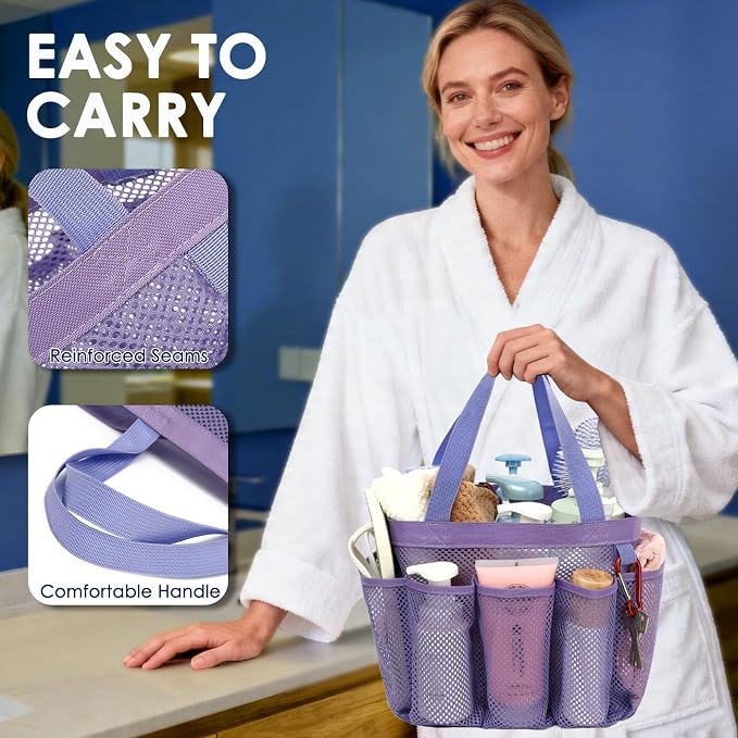 GYEUKHAM Large Mesh Shower Caddy Portable with 8-Pocket for College Dorm Room Essentials,Quick-Dry Handing Shower Basket Tote Bag for Toiletry, Bathroom,Beach,Camp,Gym,Purple - Image 5