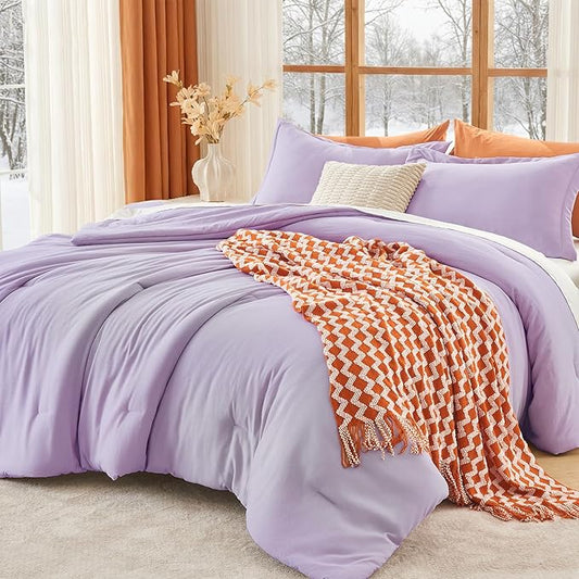MUXHOMO Queen Comforter Set, All Season Ultra Soft Down Alternative Bedding - 3 Piece Lightweight Bed Set Includes 1 Comforter (90"x90") and 2 Pillow Shams (20"x26"), Crystal Purple