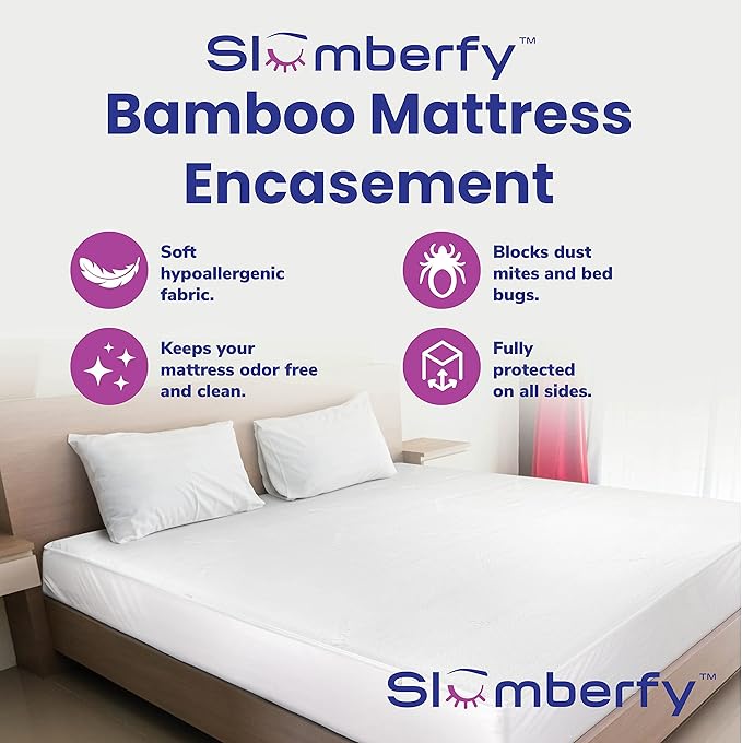 Twin Size Waterproof Viscose Made from Bamboo Mattress Encasement by Slumberfy - Premium Skin-Safe Mattress Protector with 360° EZ Zipper, Bed Bug, Zippered Encasement (39x75 in)