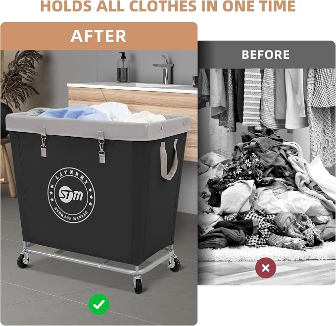 STORAGE MANIAC Commercial Laundry Hamper with Heavy Duty Steel Frame, 320 L Industrial Laundry Basket Cart with Wheels for Hotel, Home, Laundry Room, 31.7''L x 19.3''W x 30.91''H, Large Black - Image 4