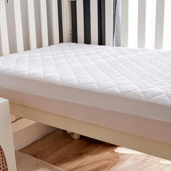 2 Pack Crib Size Waterproof Mattress Protector, Quilted Cooling Fitted Bed Mattress Cover Pad, Soft and Breathable Noiseless Machine Washable, Vinyl Free (Crib Size) (2 Pack)
