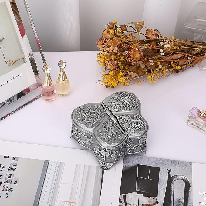 Hipiwe Vintage Metal Jewelry Box Butterfly Shape Trinket Box Decorative Metal Small Jewelry Storage Box for Rings Necklaces Earrings Organizer Keepsakes Box Gift for Women - Image 5