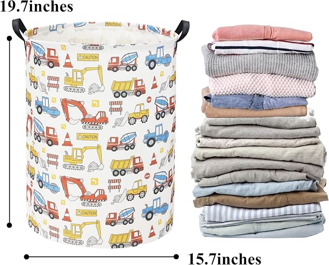 HIYAGON Kids Laundry Basket Baby Hamper for Nursery Boy Kids Hamper Cute Kids Toys Storage Bin Organizer Engineering Vehicle Room Decor for Home(Engineering Vehicle) - Image 6