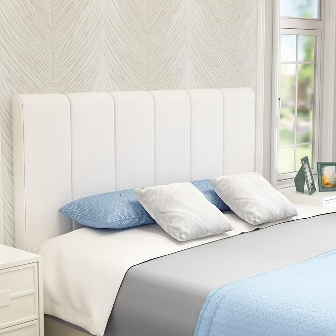 Yongchuang White Headboard King Size Upholstered Faux Leather Headboards King Bed Headboard Adjustable Height Head Board Panels