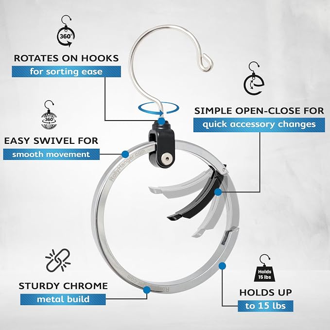 Rolly Hanger® Closet Space Saver – Premium Rotating Aluminum Organizer for Belts, Ties, Hats & Handbags – Heavy Duty 360° Swivel – Declutter & Maximize Storage (1 Pack) - Image 3