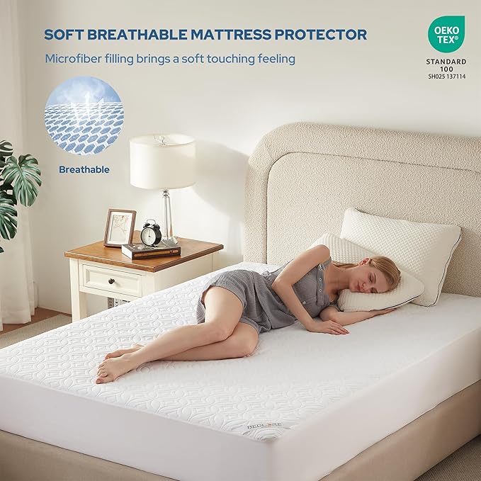 BEDLORE 2 Pack Waterproof Mattress Protector, Queen Size Mattress Pad with Deep Pocket 6"-18" Depth, Soft Breathable Bed Mattress Cover for Bedroom, College Dorm (White)