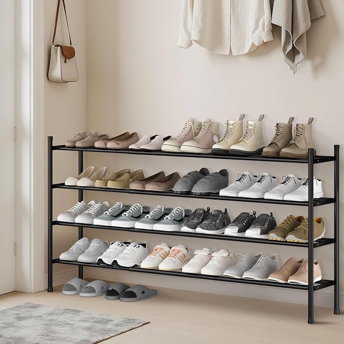 STORAGE MANIAC Long Expandable Shoe Rack, 24 Pairs Metal Wide Stackable Shoe Rack, Adjustable Shoes Shelf, Freestanding Shoes Organizer for Closet, Entryway, Hallway, Garage, Front Door, 4 Tiers - Image 7