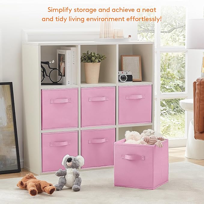 Lifewit Storage Cubes, Foldable Decorative Fabric Storage Baskets for Organizing Home Organizers with Handles for Shelves, Closet, 11 Inch Bins, 18L Pink, 6 Packs - Image 7