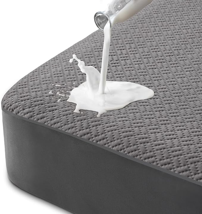 Hanherry 100% Waterproof Mattress Protector California King Size - Grey, Mattress Cover 3D Air Fabric Cooling Mattress Pad Cover Smooth Soft Breathable Noiseless, 8''-21'' Deep Pocket
