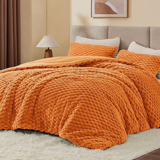 BEDELITE Fluffy Queen Comforter Set - Burnt Orange Fleece Soft Comforter for Queen Size Bed, Luxury Warm Bedding Set for Winter, Fuzzy Bed Set 3 Pieces (1 Comforter, 2 Pillowcases)