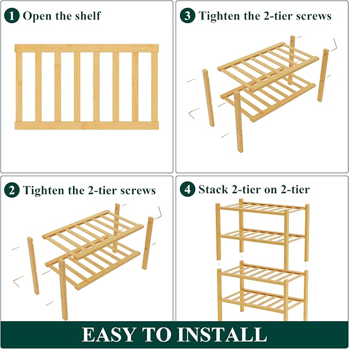 Smiry Bamboo Shoe Rack for Closet, 4 Tier Small Wooden Stackable Shoe Organizer, Free Standing Shoes Storage Shelf for Entryway, Front Door Entrance, Natural - Image 6
