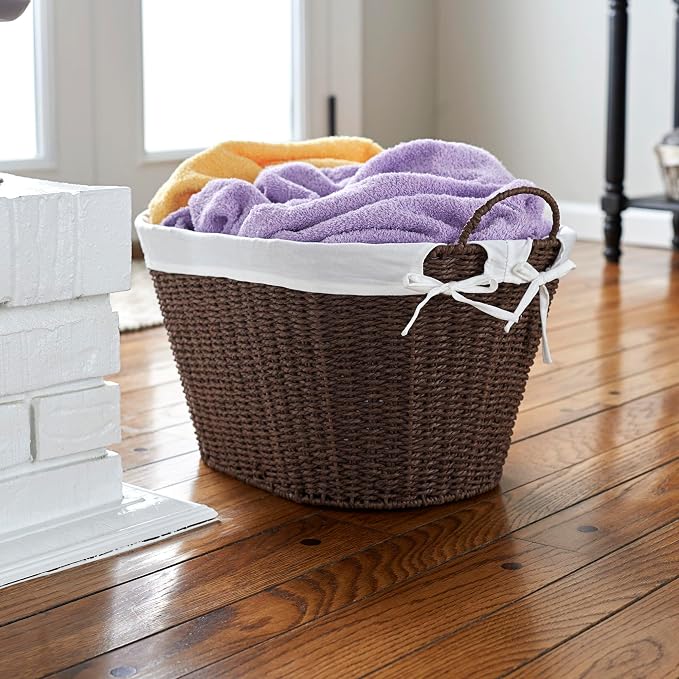 Household Essentials Paper Rope Woven Oval Laundry Basket, Brown - Image 2
