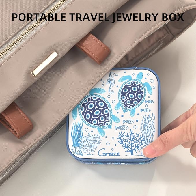 shunmei Mini Travel Jewelry Box,PU Leather Portable Jewelry Organizer Case,Art Accessories Storage Holder Boxes for Earring, Necklace, Rings, Bracelets (Turtle) - Image 2