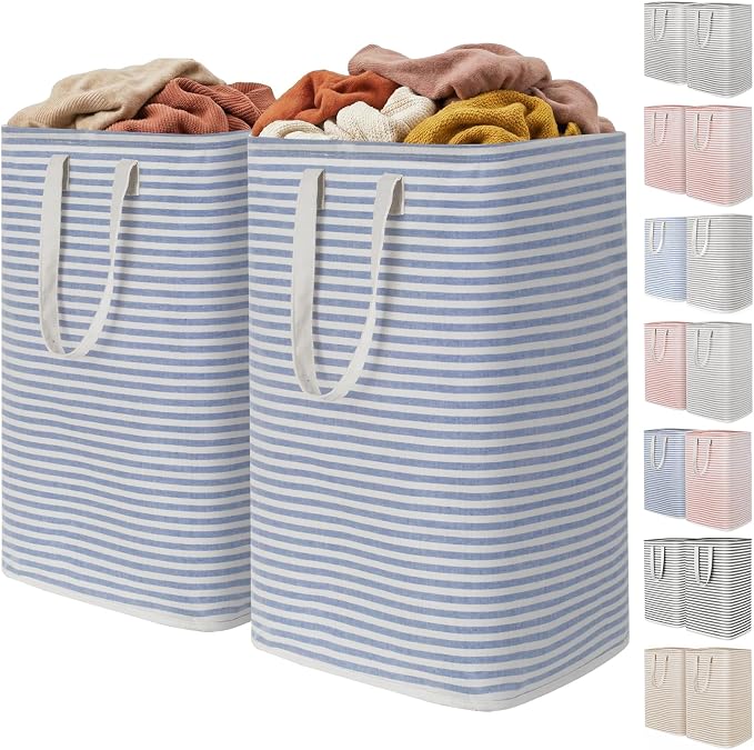 Lifewit 2 Pack Laundry Basket 80L Each, Collapsible Clothes Hamper with Reinforced Handles, Freestanding Waterproof Design for Bedroom and Laundry Room, Blue 160L Total by Lifewit