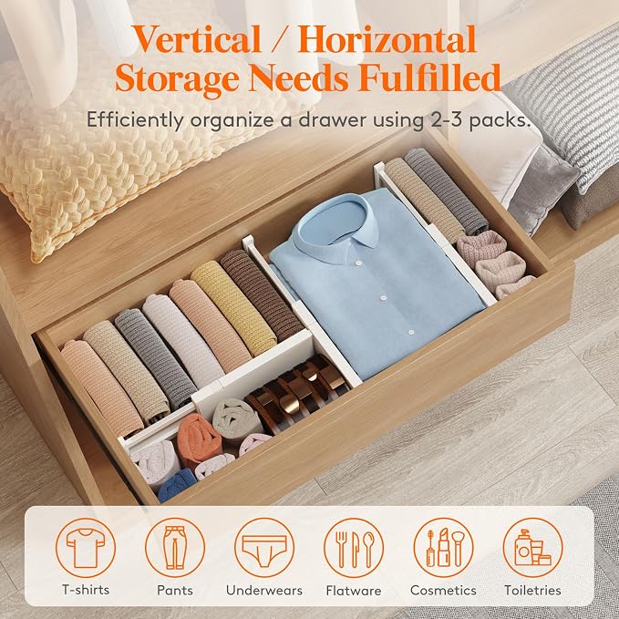 Lifewit 14 Pack Drawer Dividers 4" High 28-43.5cm/11-17" Adjustable Drawer Organizer for Clothes/Utensils, Expandable Drawer Separator in Dresser/Kitchen/Bedroom/Office Organization & Storage Beige - Image 5